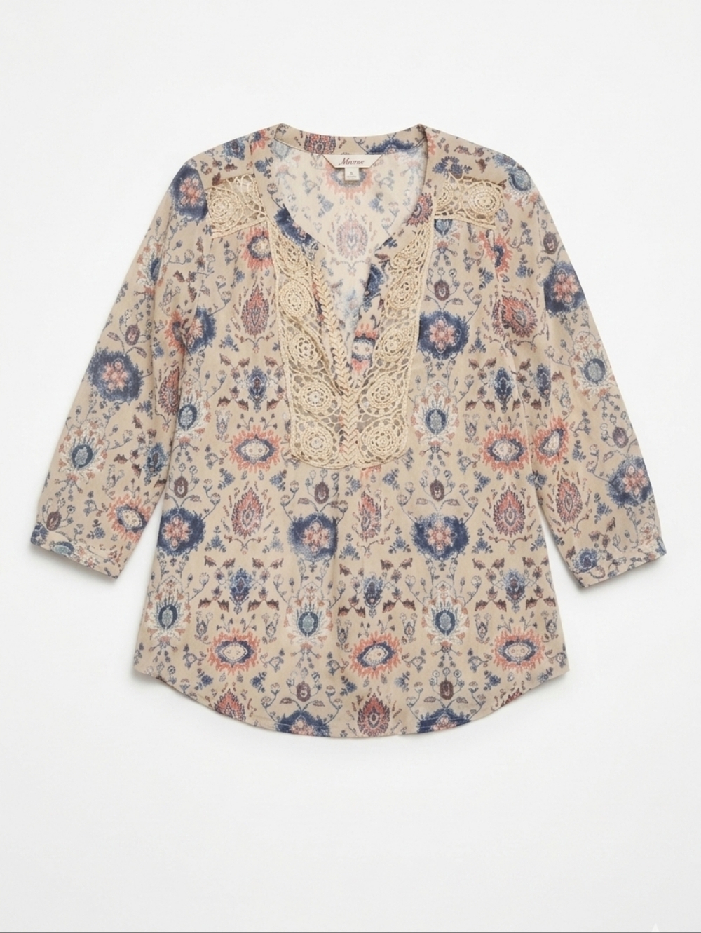 ​Anthropologie Maeve Hiver Floral Paisley Boho Blouse Lace Trim V-Neck